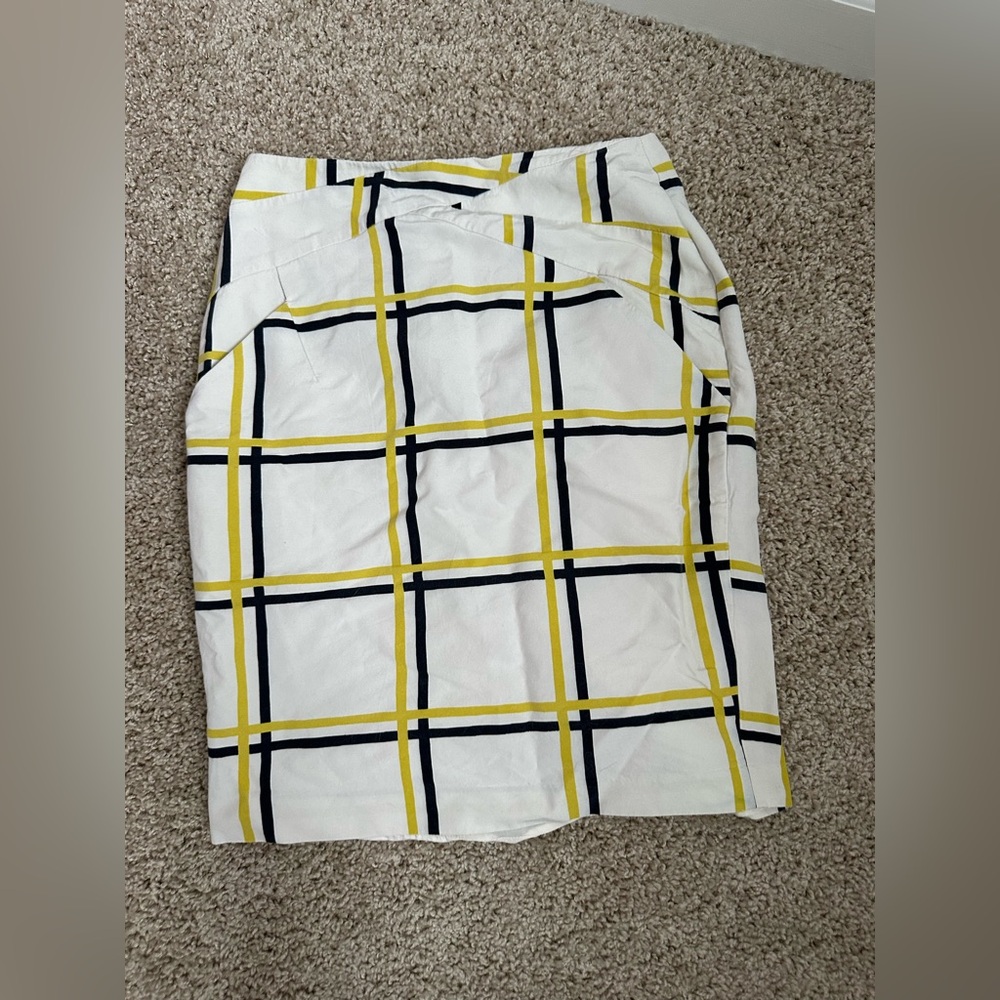 Reiss White Pencil Skirt with Yellow and Black Windowpane